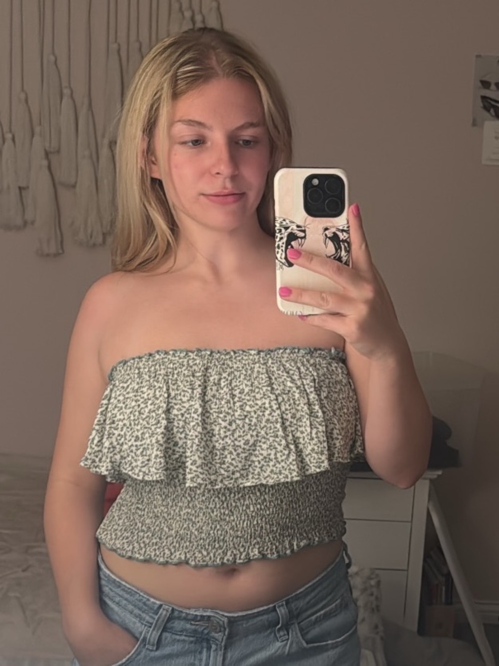 smocked floral tube top